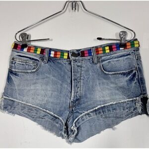 Free People Eliot Embroidered Rainbow Cut-off Distressed Denim Shorts Women's 27